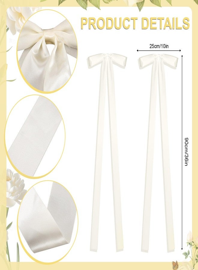Ansberta 24 Pcs Large Wedding Ivory Ribbon Bows for Wedding Chairs Decorative Ribbon Sashes for Pew Back Elegant Ceremony Ribbons for Bridal Shower Banquet Marriage Ceremony - Image 2